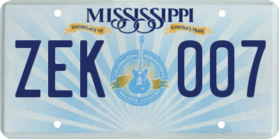 MS license plate ZEK007