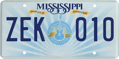MS license plate ZEK010