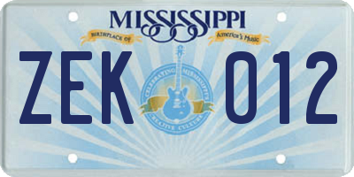 MS license plate ZEK012