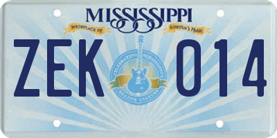 MS license plate ZEK014