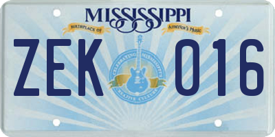 MS license plate ZEK016