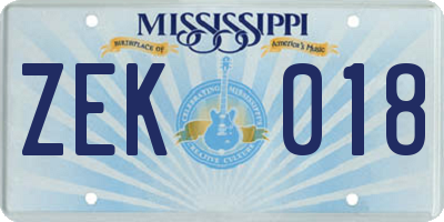MS license plate ZEK018
