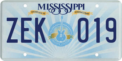 MS license plate ZEK019