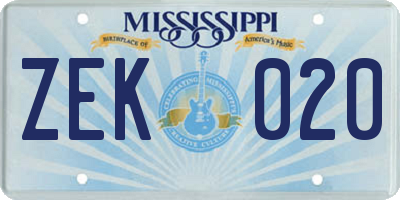 MS license plate ZEK020