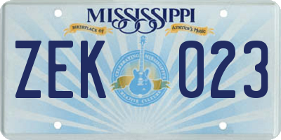 MS license plate ZEK023
