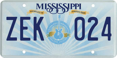 MS license plate ZEK024