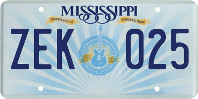 MS license plate ZEK025