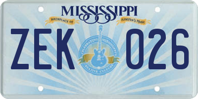 MS license plate ZEK026