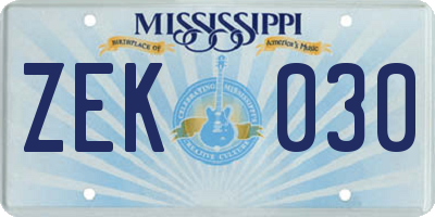 MS license plate ZEK030