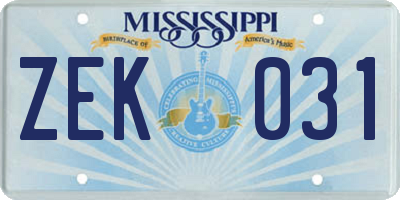 MS license plate ZEK031
