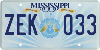 MS license plate ZEK033