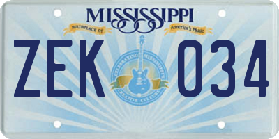 MS license plate ZEK034