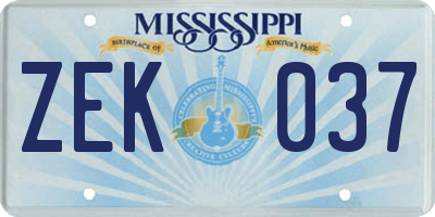 MS license plate ZEK037