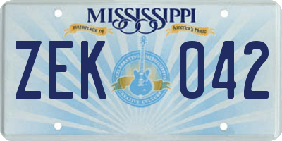 MS license plate ZEK042