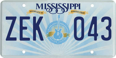MS license plate ZEK043