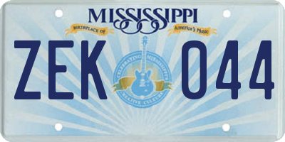 MS license plate ZEK044