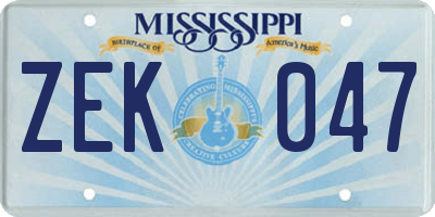MS license plate ZEK047