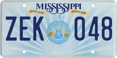 MS license plate ZEK048