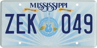 MS license plate ZEK049