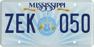 MS license plate ZEK050