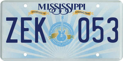 MS license plate ZEK053