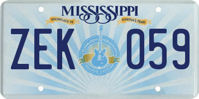 MS license plate ZEK059