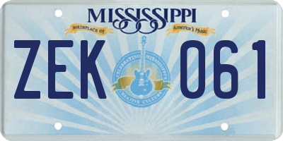 MS license plate ZEK061
