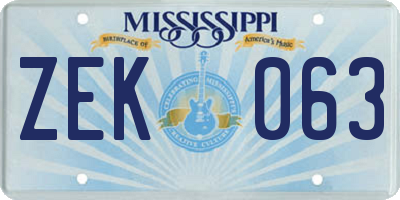 MS license plate ZEK063