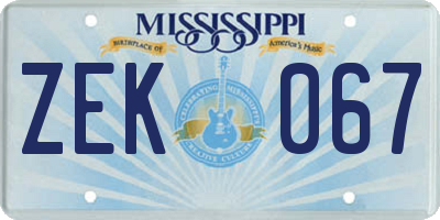 MS license plate ZEK067