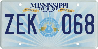 MS license plate ZEK068