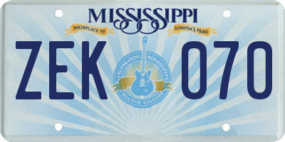 MS license plate ZEK070