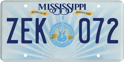 MS license plate ZEK072