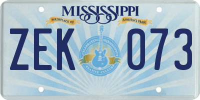 MS license plate ZEK073