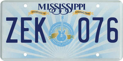 MS license plate ZEK076