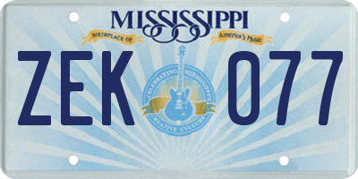 MS license plate ZEK077