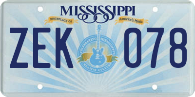 MS license plate ZEK078