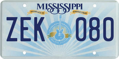 MS license plate ZEK080