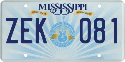 MS license plate ZEK081