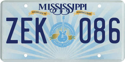 MS license plate ZEK086