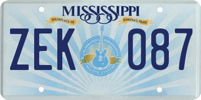MS license plate ZEK087