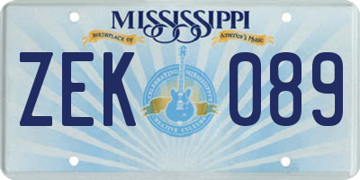 MS license plate ZEK089