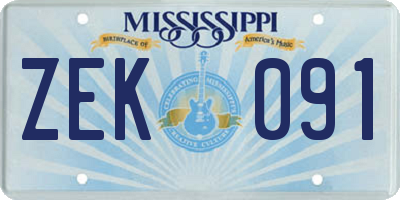 MS license plate ZEK091