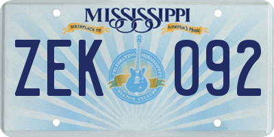 MS license plate ZEK092