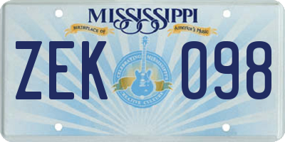 MS license plate ZEK098