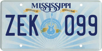 MS license plate ZEK099