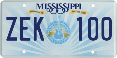 MS license plate ZEK100