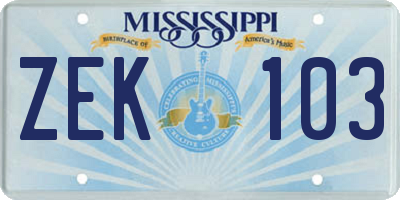 MS license plate ZEK103