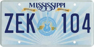 MS license plate ZEK104