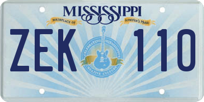 MS license plate ZEK110