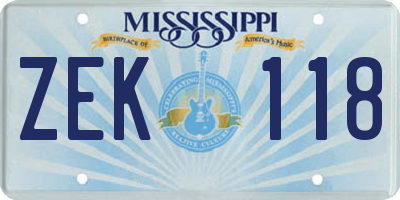 MS license plate ZEK118